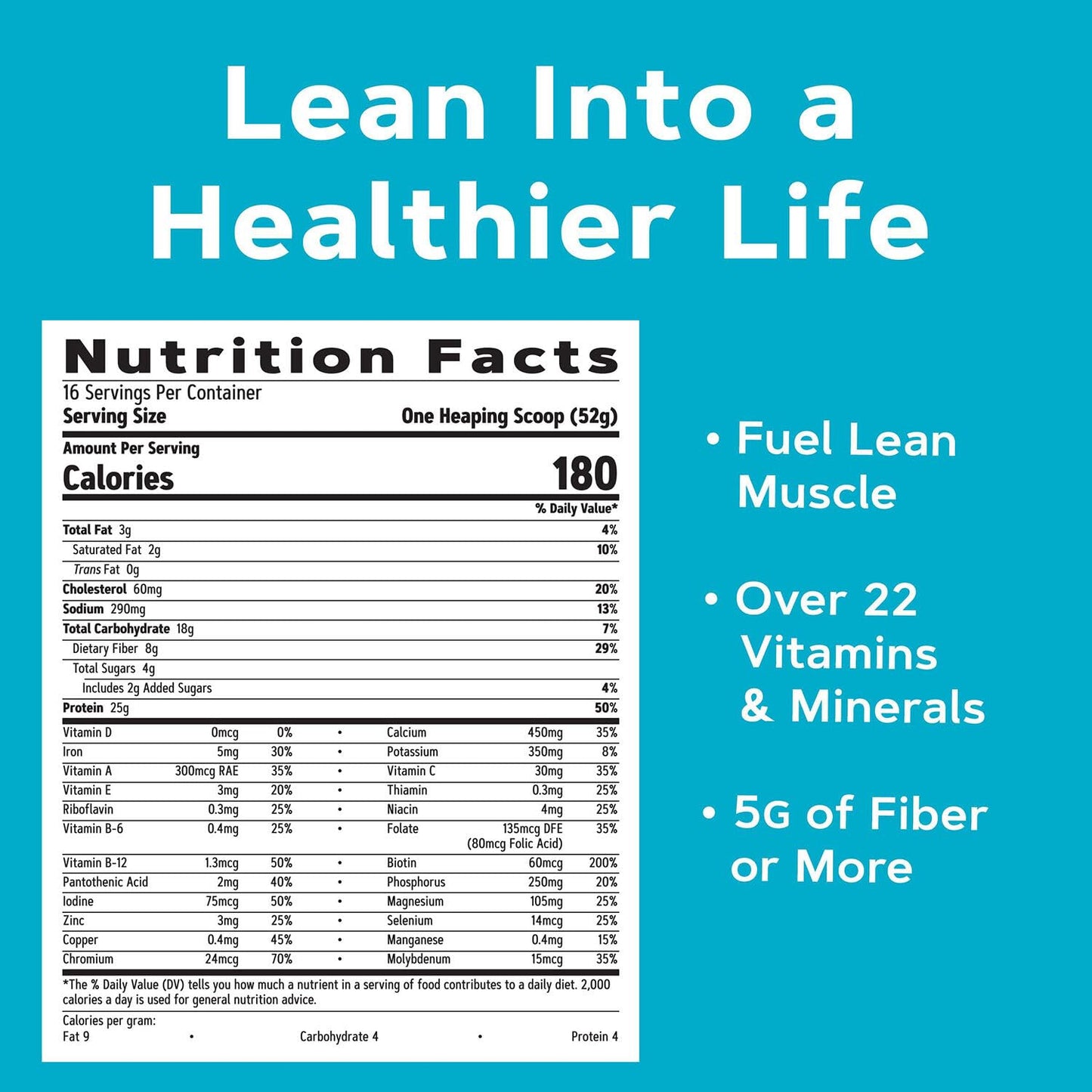 GNC Total Lean Lean Shake 25 Protein Powder, High-Protein Meal Replacement, Rich Chocolate, 16 Servings, 16 Count
