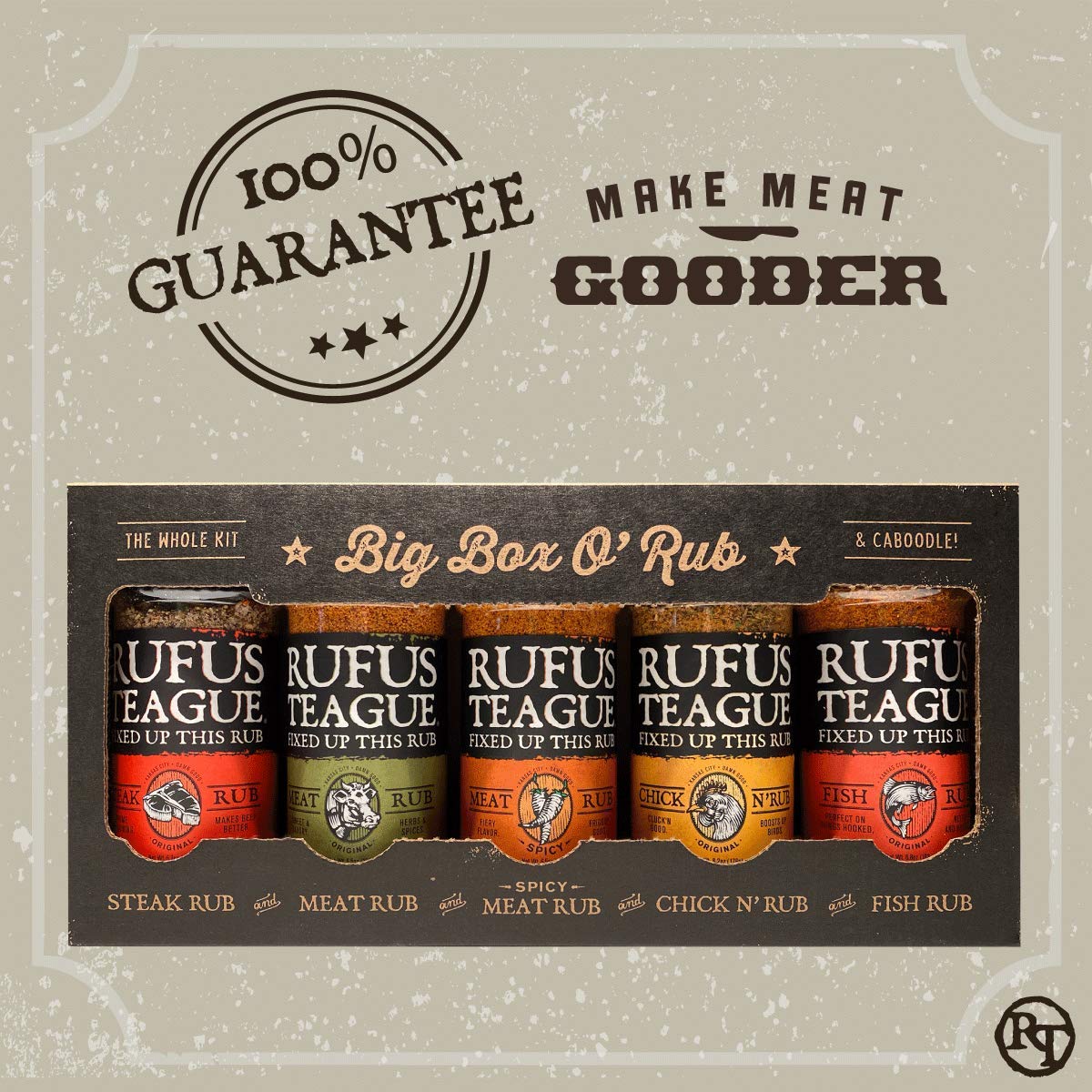 Rufus Teague Bbq Seasoning Gift Set, Big Box O' Rub Bbq Dry Rub For Smoking And Grilling Meat, 5 Flavor Spice Set, Bbq Gifts For Men Who Like Grilling