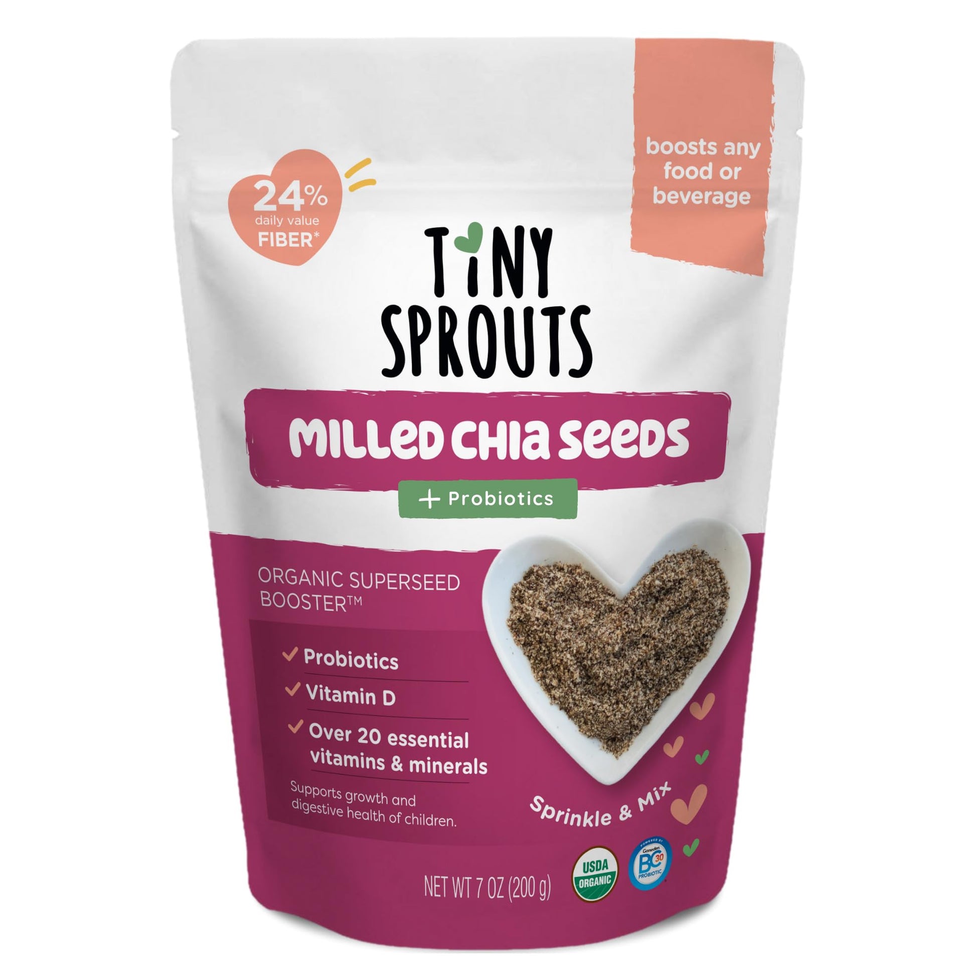 Superseed Organic Milled Chia Seed with VITAMIN D + PROBIOTICS, Omega-3s Prebiotic Fiber Protein, Seeds for 6M+ Babies Toddlers