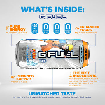 G Fuel Energy Drink Lemon Lime Slushie, Sugar Free, 140mg Caffeine, 16 oz Cans, 12-Pack
