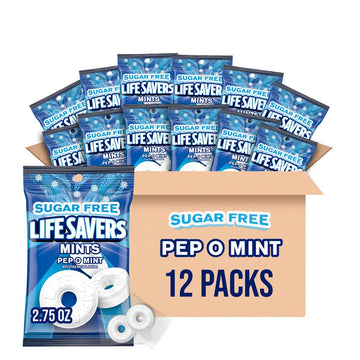 Life Savers Breath Mints Sugar-Free - Pep O Mint Hard Candy, 2.75 Oz Bag (Pack Of 12), Life Savers Candy Mints