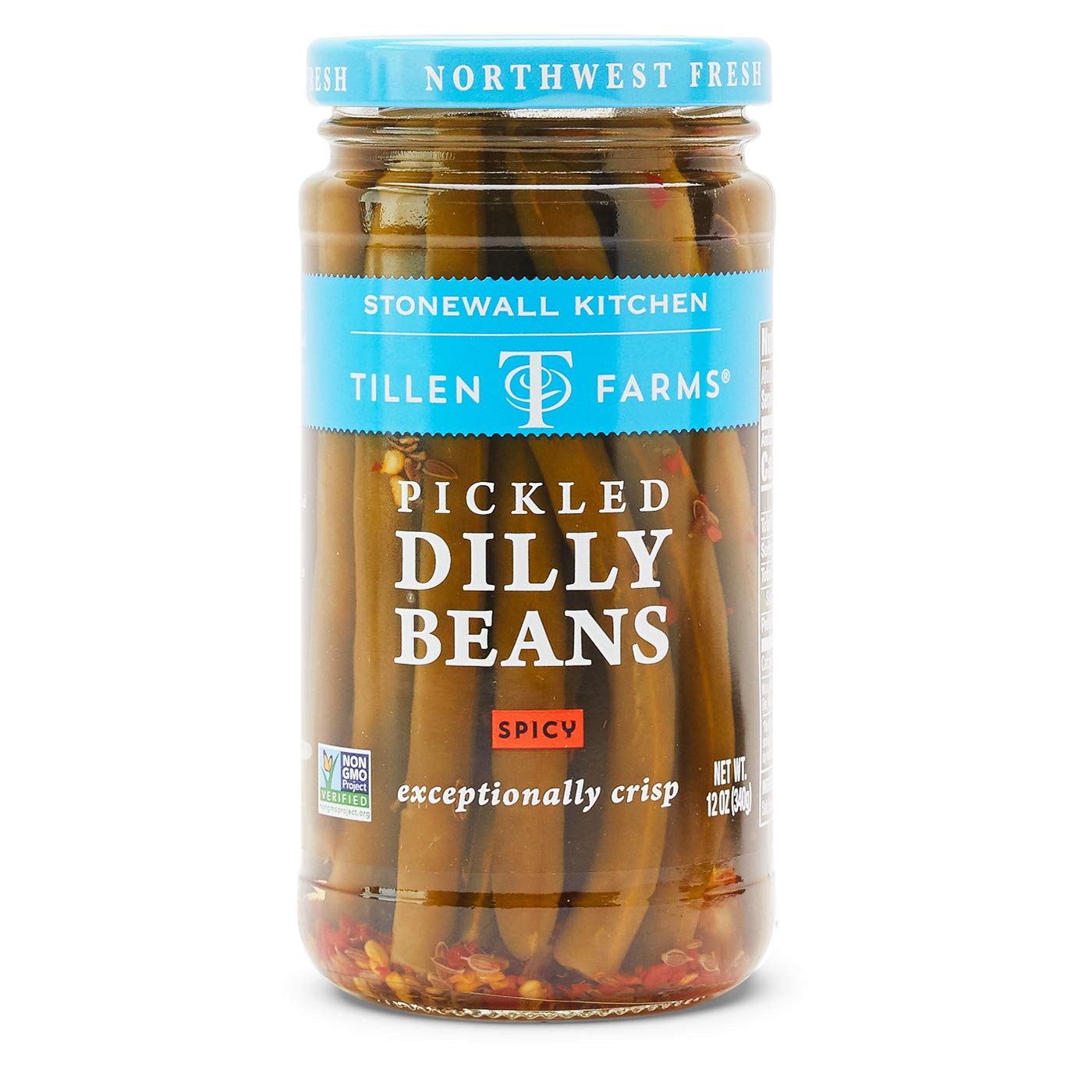 Tillen Farms Hot & Spicy Pickled Dilly Beans, 12 oz, Pack of 6