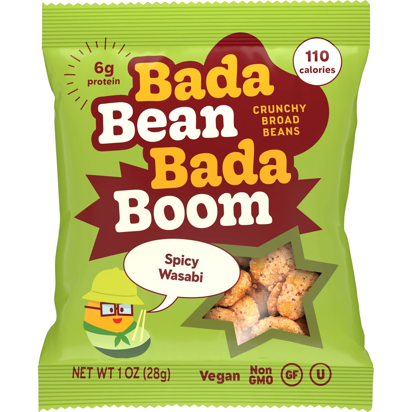 Bada Bean Bada Boom, Crunchy Roasted Broad Bean Snacks (Fava), High Protein, Vegan, Gluten-Free - 110 Calorie Packs, Spicy Wasab