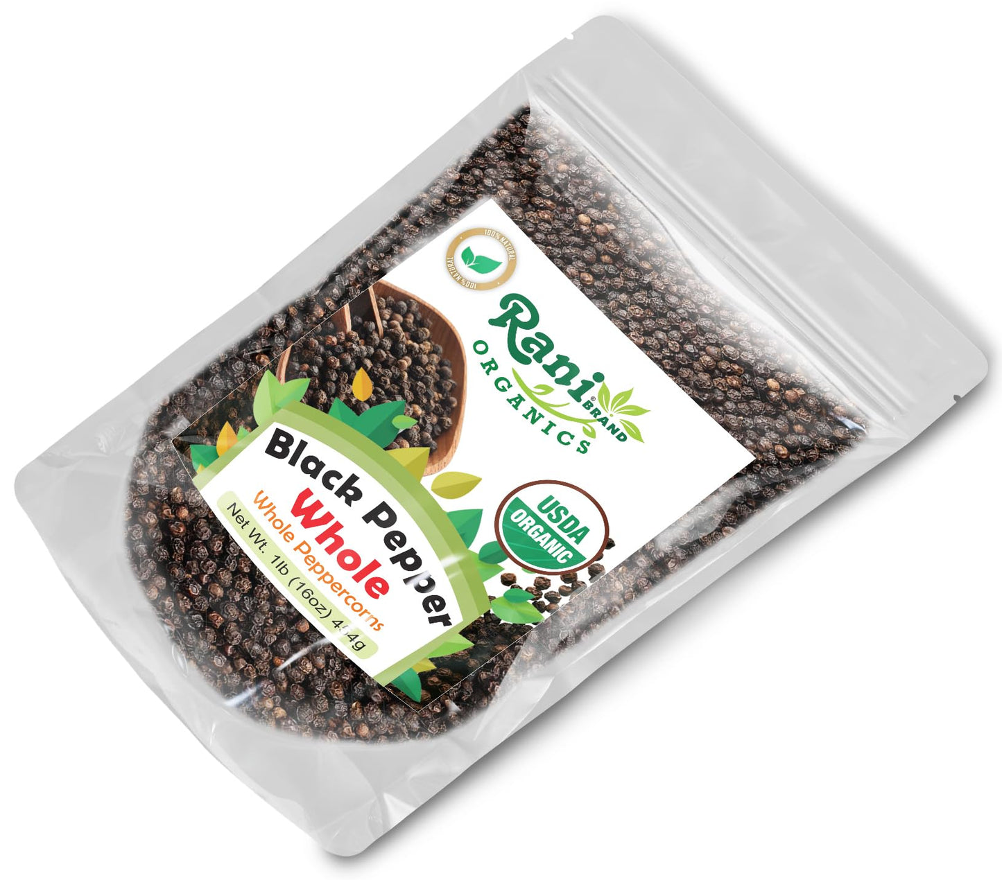 Rani Organic Black Pepper Whole (Peppercorns), Premium Mg-1 Grade 16Oz (1Lb) 454G ~ All Natural | Gluten Friendly | Non-Gmo | Usda Certified Organic | Kosher | Product Of Vietnam