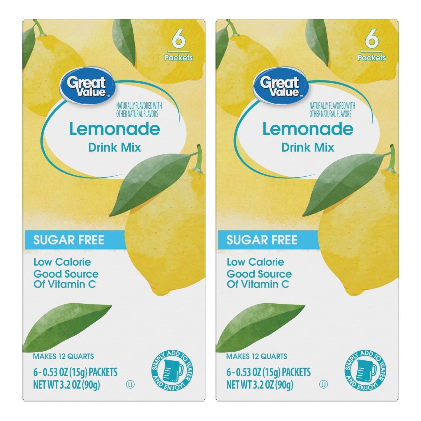 Generic Drink Mix Bundle - Low Calorie Lemonade Powder - 2 Pitcher Size Boxes with 6 Packets Each