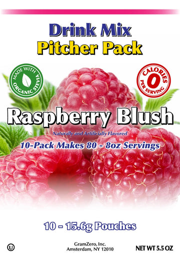 GramZero Sugar Free Raspberry Blush Drink Mix, 10 Count Pitcher Pack, Zero Calorie, Stevia Sweetened for Nutrition Clubs
