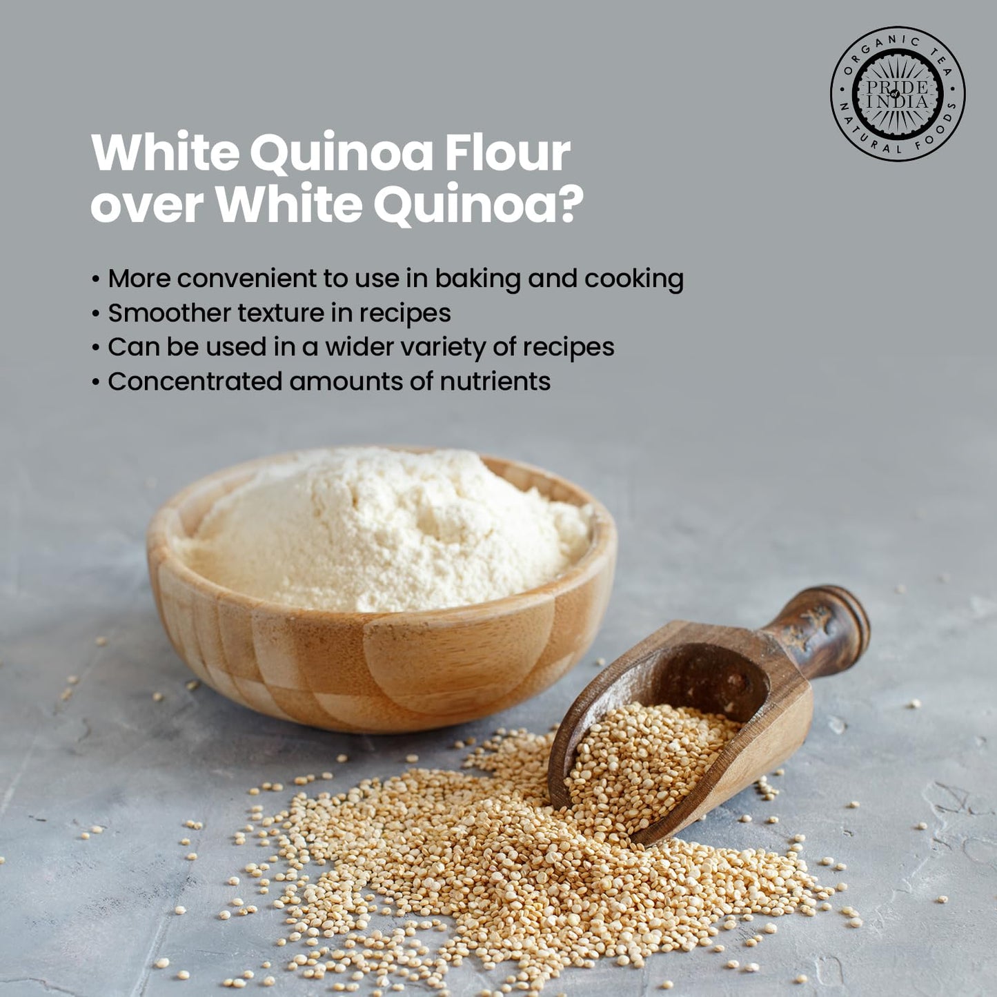Pride Of India- White Bolivian Quinoa Flour 1 Lbs (454 Gm) Nutty Earthy Taste Freshly Milled In Small Batches | Used For Baking Pizza Crust Thickening Agent Coating | Vegan, Gluten-Free