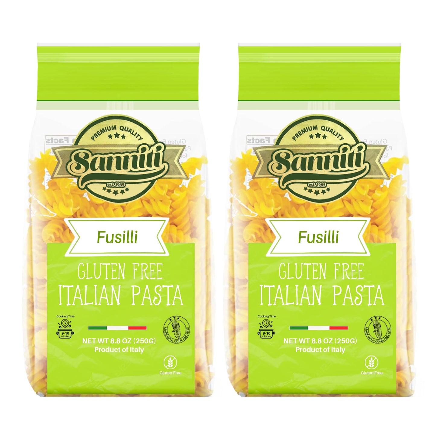 Sanniti Italian Gluten Free European-Kosher Vegan GMO-Free Pasta Made with Corn and Rice imported from Italy, 8.8 oz (Pack of 2)