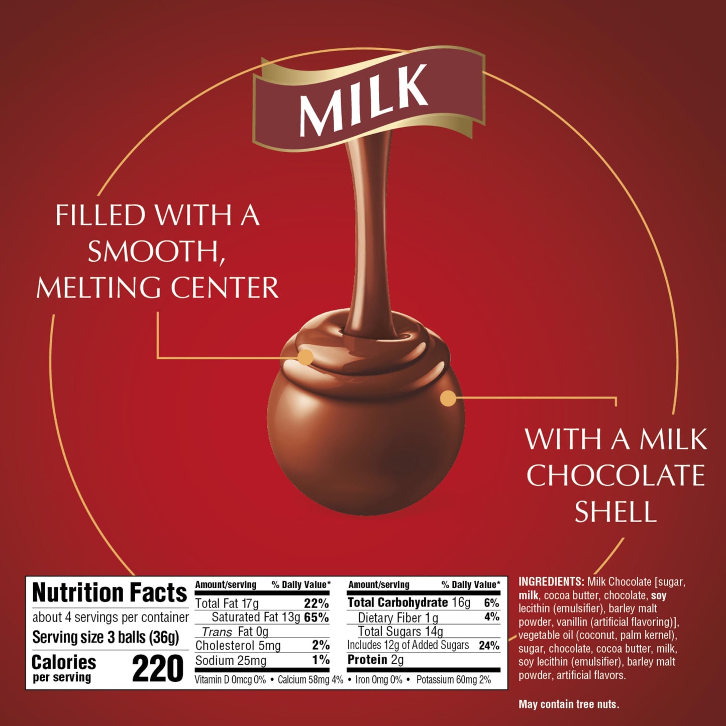 Lindt Lindor Milk Chocolate Truffles, Milk Chocolate Candy With Smooth, Melting Truffle Center, Great For Gift Giving, 5.1 Oz. B
