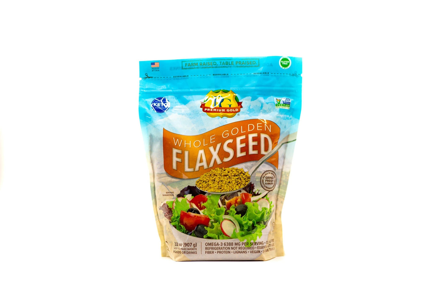 Premium Gold | Whole Flax Seed | 2 lbs. | Gluten-Free, Non-GMO, Kosher, Raw Seeds, Excellent Source of Fiber, Source of Omega-3,