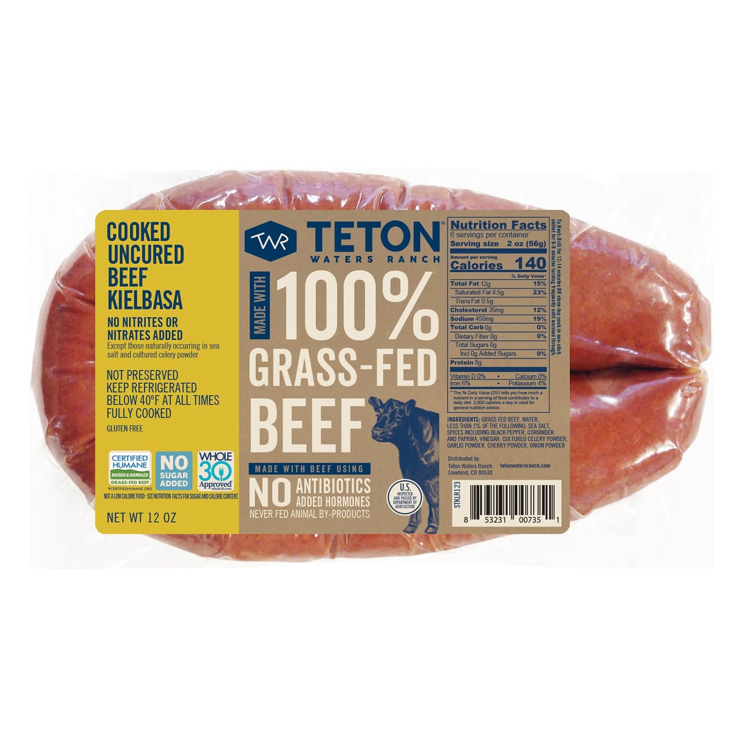 Teton Waters Ranch No Sugar Polska Kielbasa Grass Fed Beef Sausage, 12 OZ