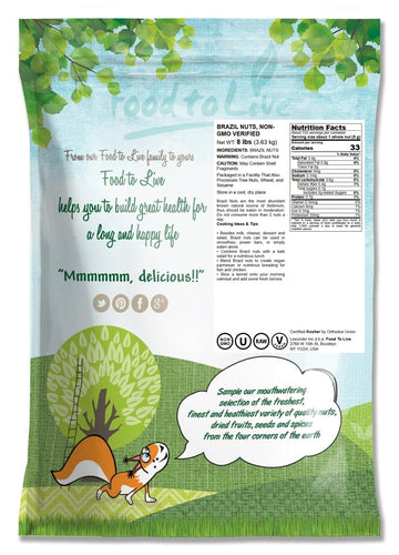 Food To Live Raw Brazil Nuts, 8 Pound - Non-Gmo Verified, Raw, Whole, No Shell, Unsalted, Kosher, Vegan, Keto And Paleo Friendly