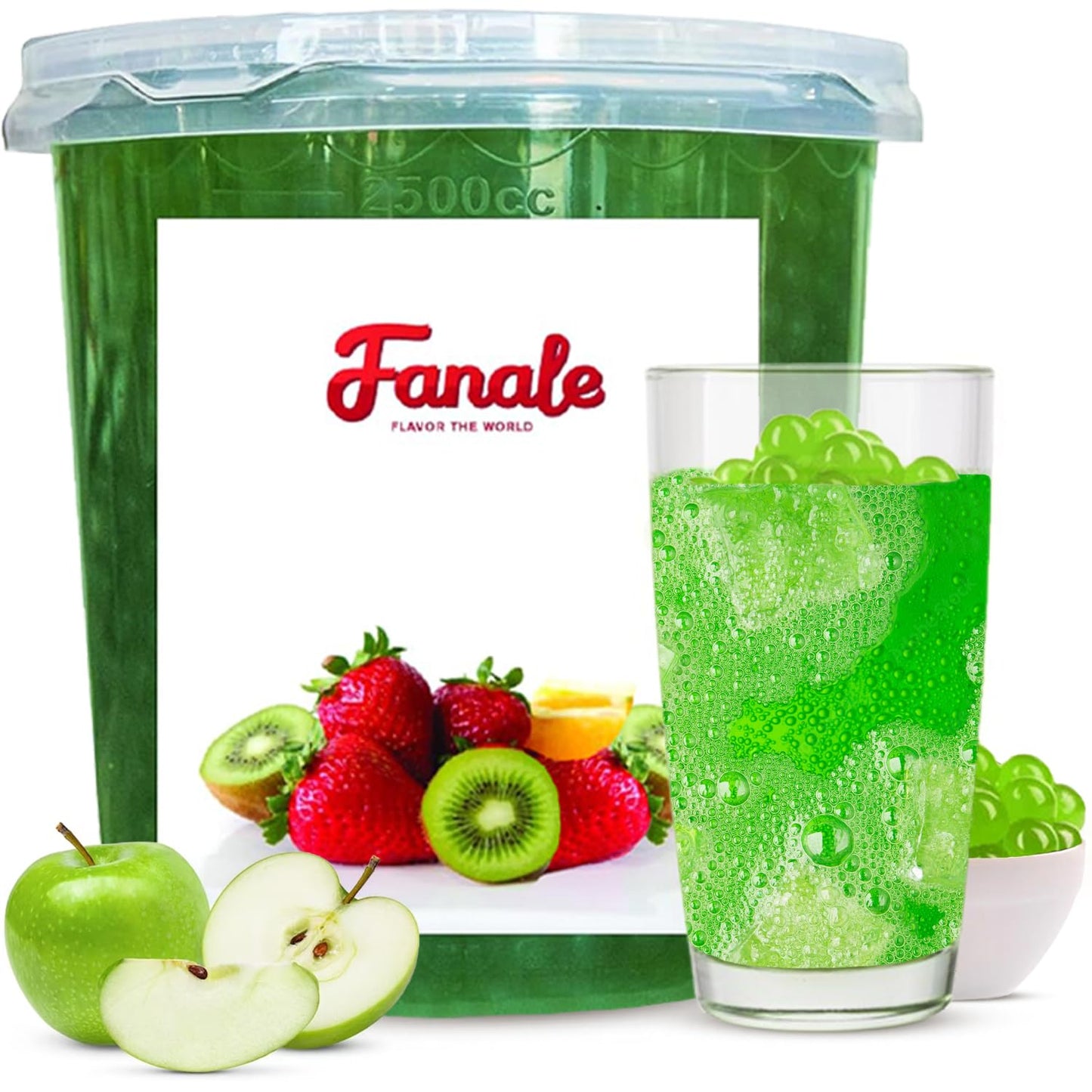 Fanale Green Apple Popping Boba Pearls, Vegan, Non GMO, Gluten Free, Fat Free, Perfect for Bubble Tea, Smoothies, Ice Cream, Des