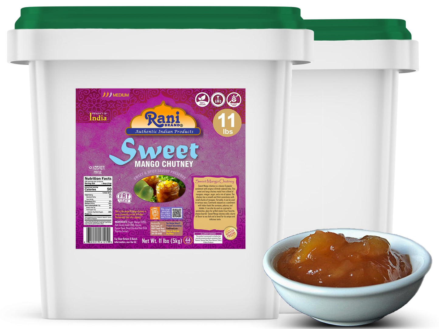Rani Sweet Mango Chutney (Indian Preserve) 176Oz (11Lbs) 5Kg Bulk, Ready To Eat, Vegan ~ Gluten Free, All Natural, Non-Gmo, Kosh