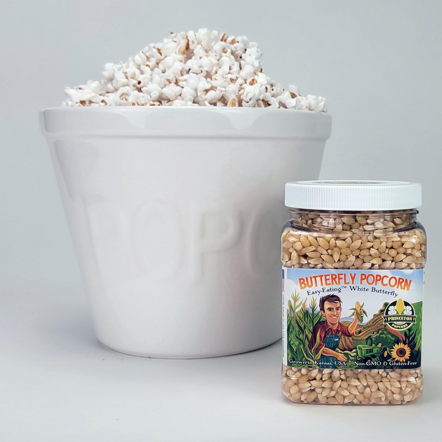 White Popcorn Butterfly Popcorn Kernels Hulless 50 lbs popcorn kernels unpopped by Princeton Popcorn Farm Grown Non-GMO Gluten F