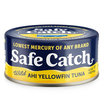 Safe Catch Wild Ahi Yellowfin Tuna Fish Canned, Wild Caught, Lowest Mercury, Lean Protein, Omega 3, Gluten-Free, Kosher, Pack Of