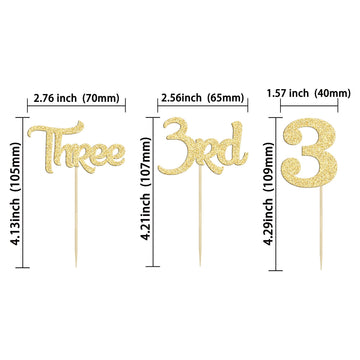 24 Pack 3rd Birthday Cupcake Toppers Glitter Third Birthday Three Cupcake Picks for Baby Shower 3rd Birthday Anniversary Party C