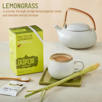 Jaipur Avenue Lemongrass Chai Tea Mix Crafted With All-Natural Assam Black Tea, Lemongrass, Cane Sugar, Premium Dry Milk - Prese