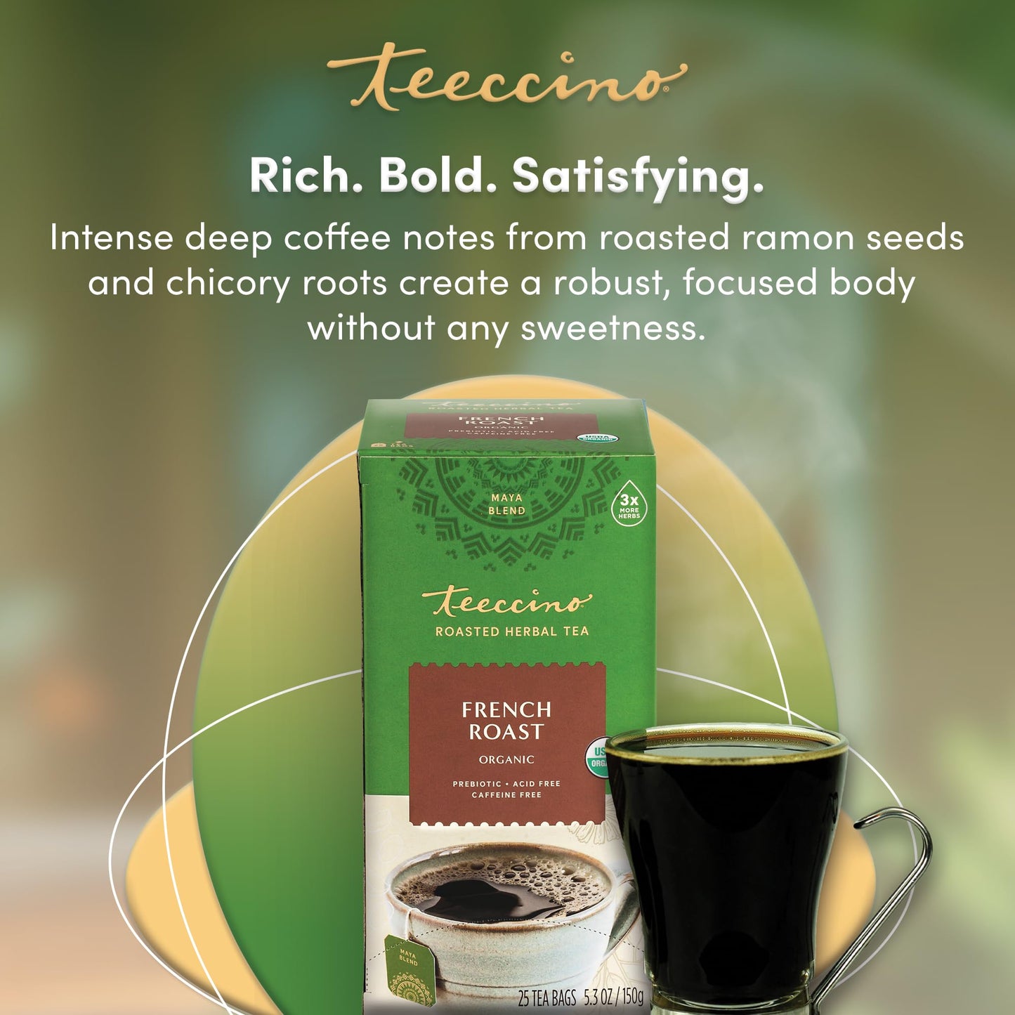 Teeccino French Roast Herbal Tea - Caffeine Free Coffee Alternative, 25 Tea Bags, 25 Count