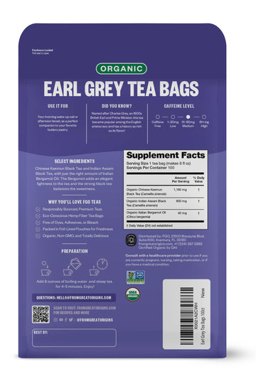 Fgo Organic Earl Grey Black Tea, Eco-Conscious Tea Bags, 100 Count, Packaging May Vary (Pack Of 1)