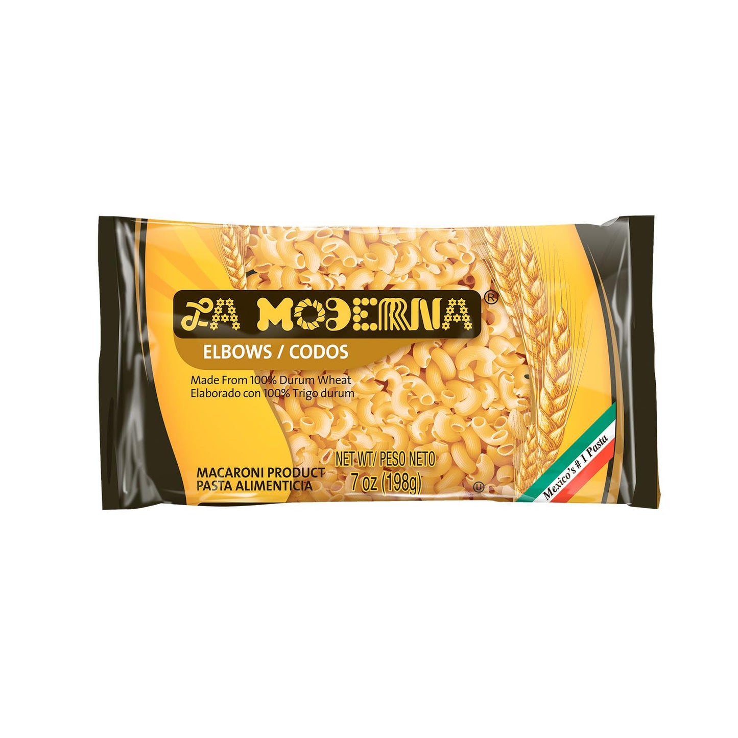 LA MODERNA, Elbow Codos Pasta, 7 oz (Pack of 1) | Enriched Durum Wheat Semolina | Kosher, Non-GMO, Iron and Vitamin-Fortified |
