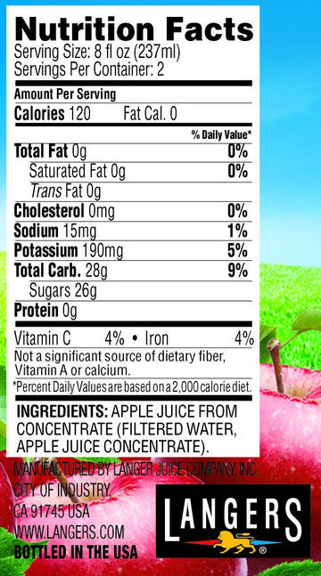 Langers 100% Apple Juice, 15.2 Oz (Pack Of 12)
