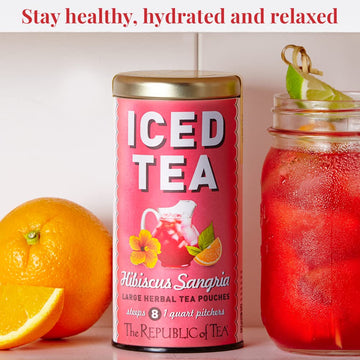 The Republic of Tea Hibiscus Sangria Iced Tea, Caffeine-Free Herbal Blend, 40 Large Pouches, 40 Quarts, Pack of 1