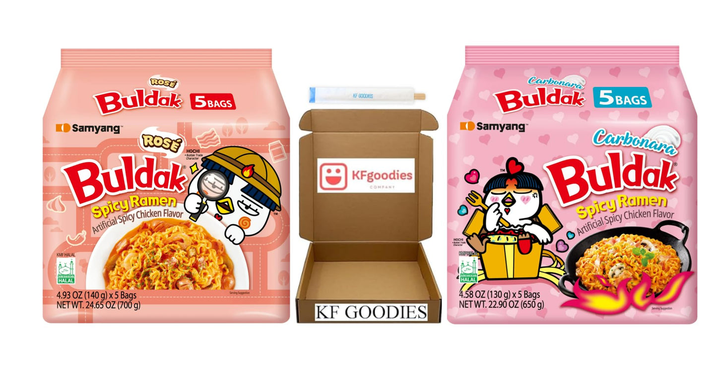 Samyang Buldak Hot Spicy Chicken Ramen Noodle Korean Stir-Fried Ramen (10, Ros , Carbonara)