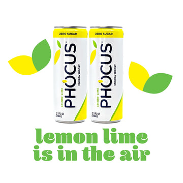 PHOCUS Energy Drink Lemon Lime Sparkling Water 75mg Natural Caffeine Plus L-Theanine Zero Sugar Zero Calories No Artificial Sweeteners 11.5 fl oz Cans (Pack of 12)