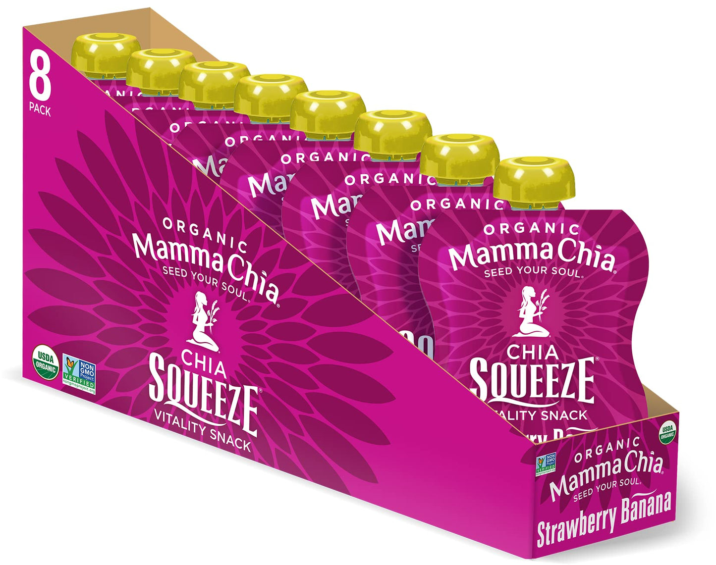 Mammachia Chia Squeeze Strawberry Banana Vitality Snack, Vegan Friendly, Kosher, USDA Certified Organic, Gluten Free & Non-GMO,