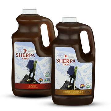 Sherpa Chai Spicy, Honey vanilla Organic Chai Tea Concentrate, 128 oz-Himalayan Black Tea Concentrate w/Freshly Pressed Ginger-A
