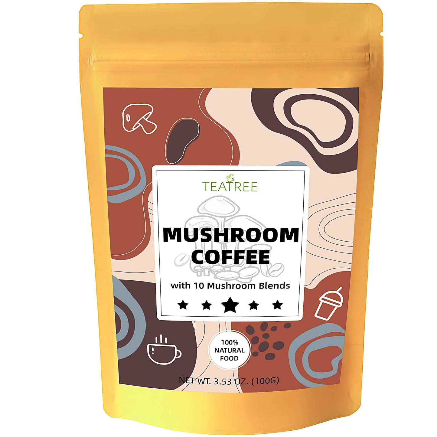 Mushroom Coffee 10 Mushrooms Extract Powder Dietary Support (LionS Mane Reishi Chaga Cordyceps Turkey Tail & Other) Blend Arabica Instant Energy Focus And Immune Boosting Coffee