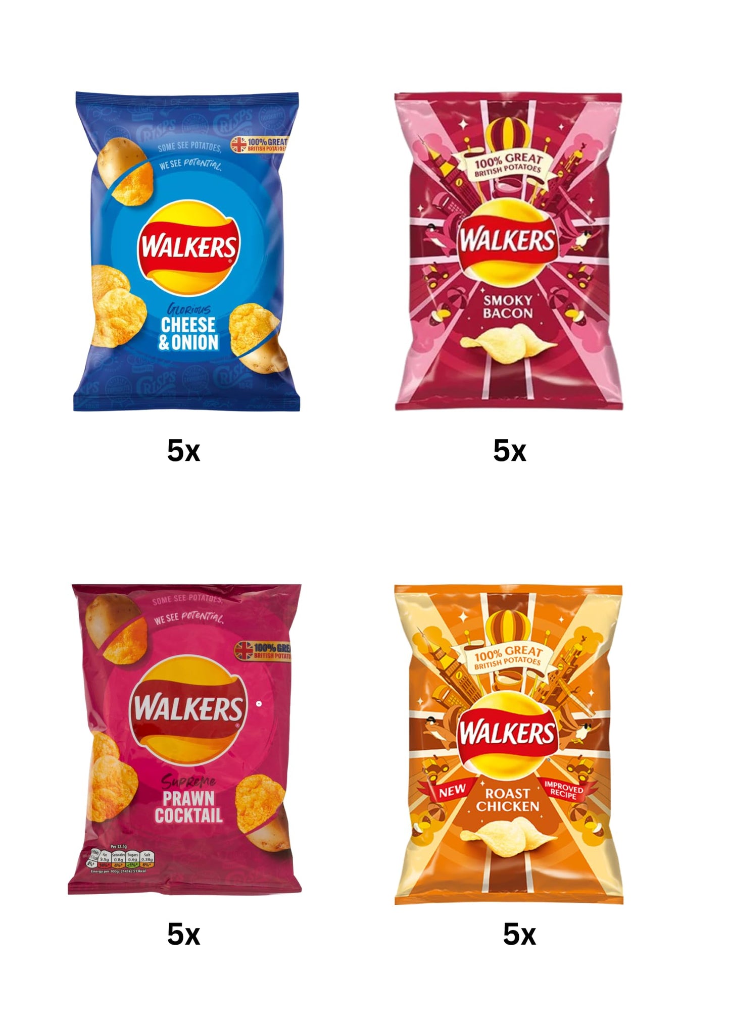 AMBARII Walkers Meaty Variety Pack Potato Crisps, 25 Count, 25g -4 pack