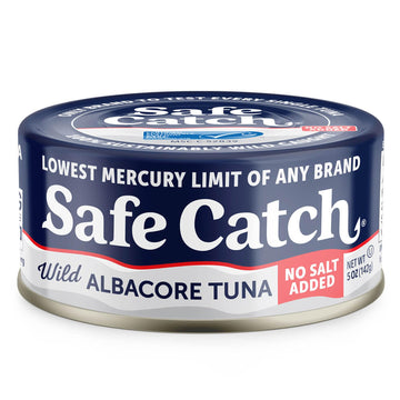 Safe Catch Canned Lowest Mercury Limit Albacore Tuna Fish No Salt Added, Wild Caught, Gluten-Free, Kosher, Keto, 5oz Can, 6-Pack