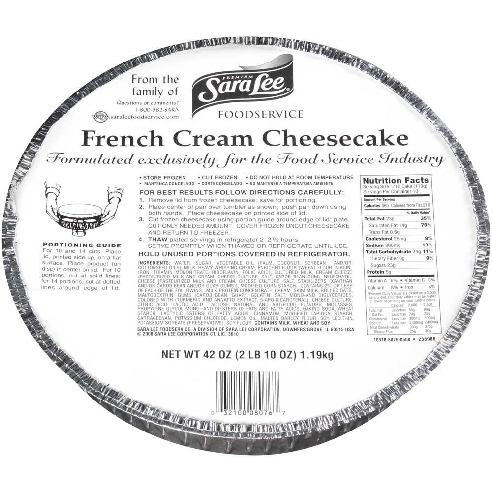 Sara Lee Round French Cream Shell Cheesecake, 10 Inch -- 8 Per Case.