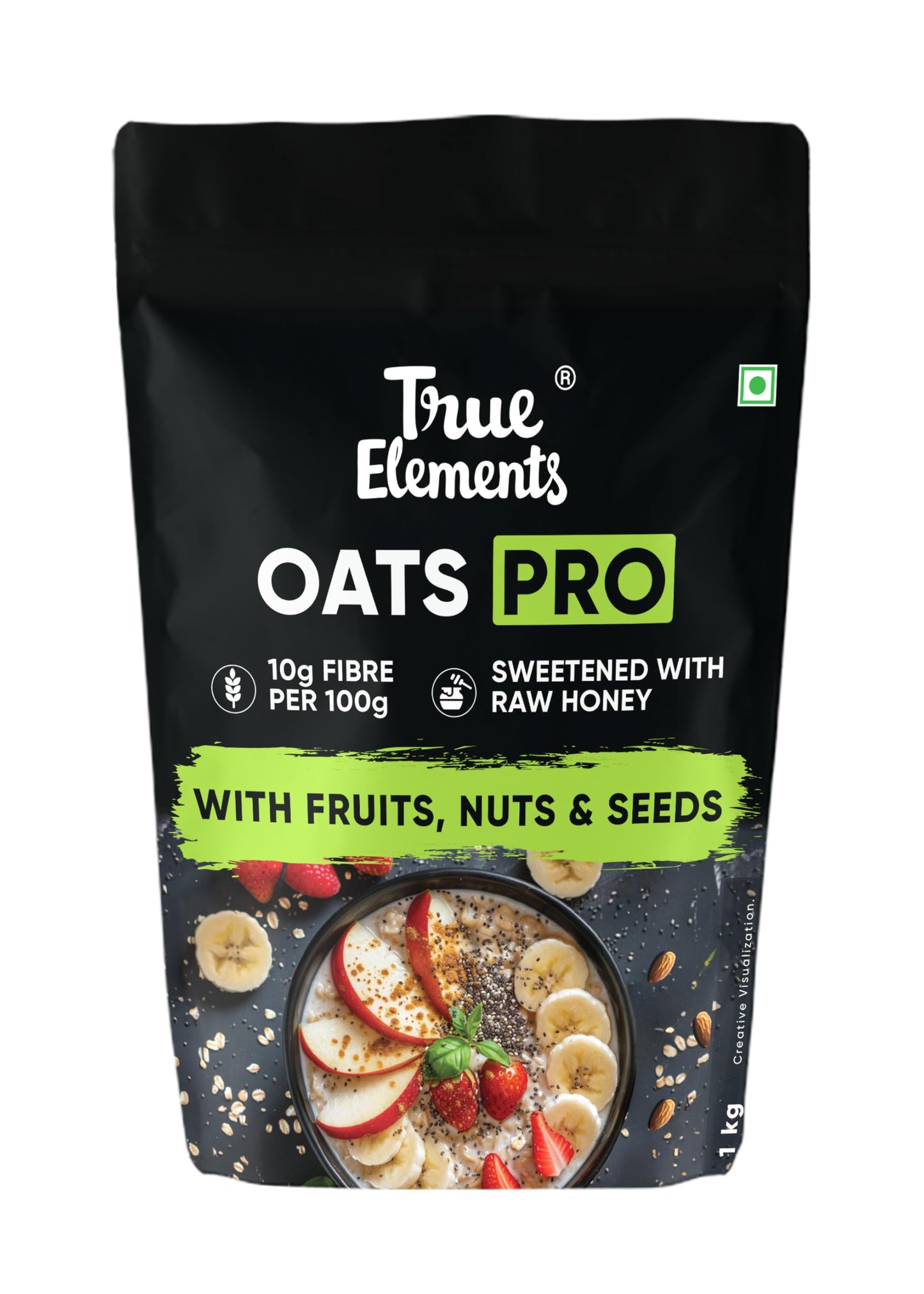 True Elements Whole Oatmeal (Oats Pro) 1kg - With Freeze Dried Fruits, Nuts & Seeds | Overnight Oats | Goodness of Rolled Oats |