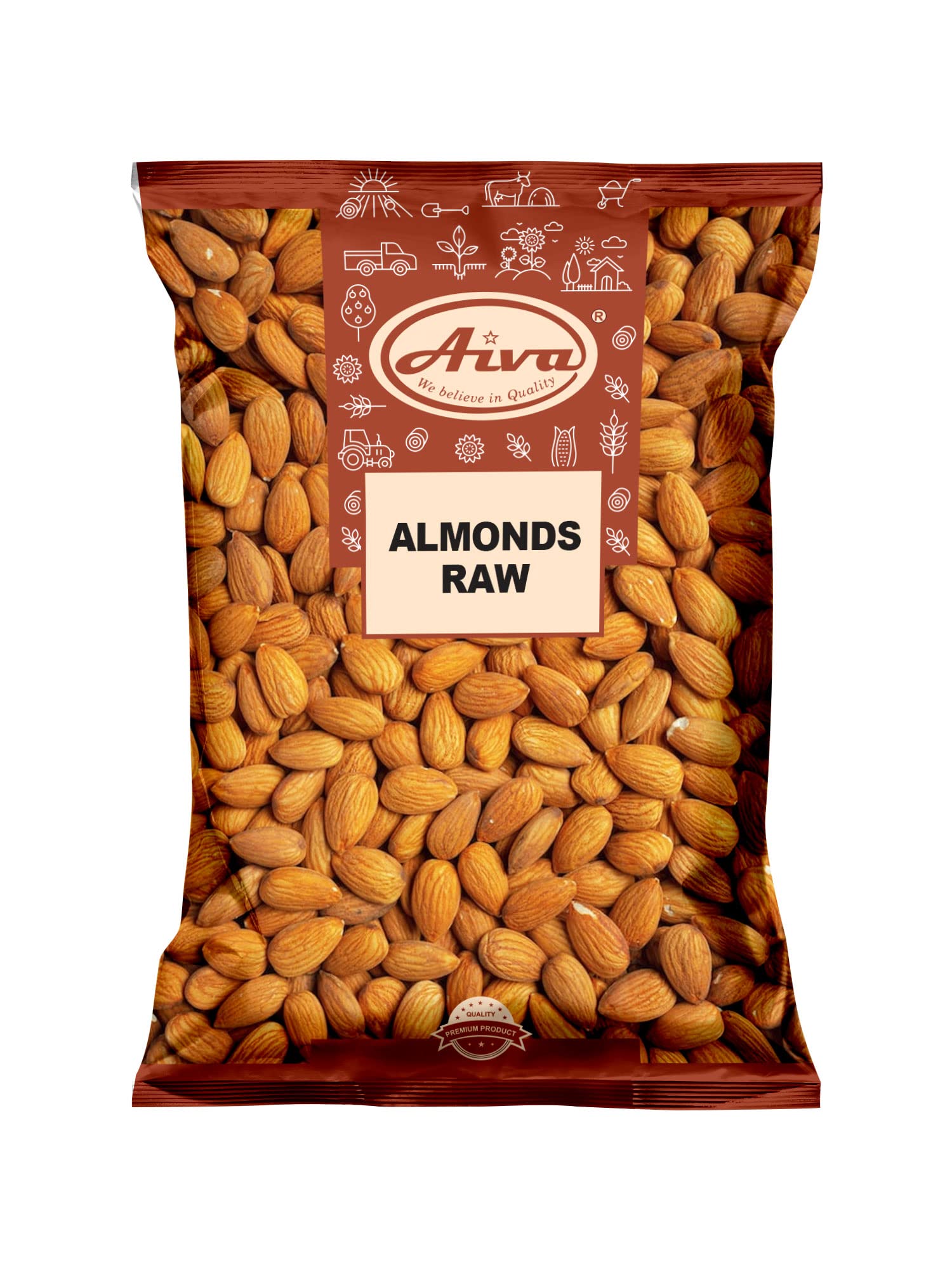 Aiva, Natural Whole Raw Almonds, Unsalted, No Shell - 10 Lb, Grown In The Usa, Raw Whole Almonds With Skin