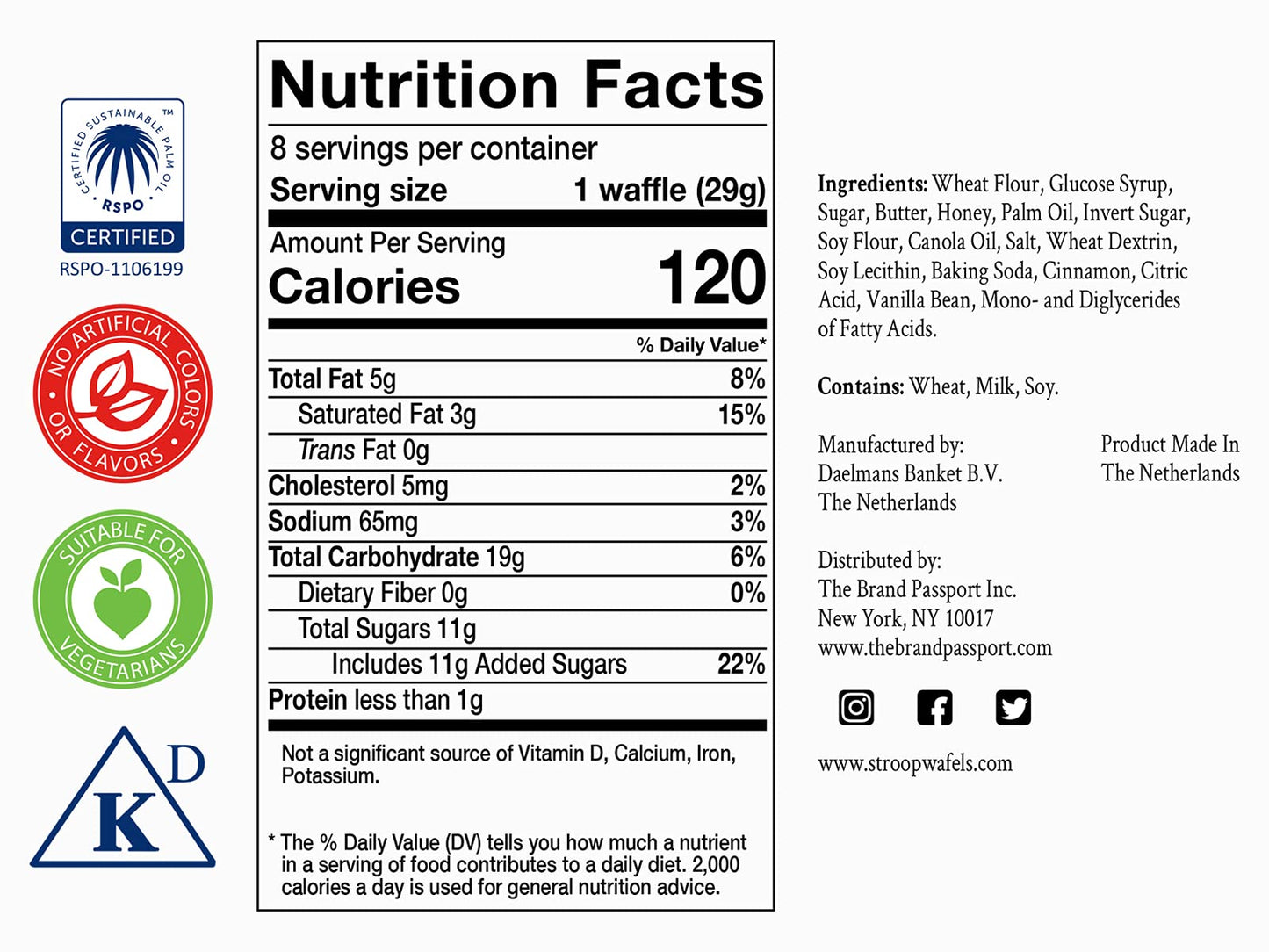 Daelmans Stroopwafels, Dutch Waffles Soft Toasted, Honey, Office Snack, Kosher Dairy, Made In Holland, 8 Stroopwafels Per Box, 8.11 Oz (Pack Of 1)