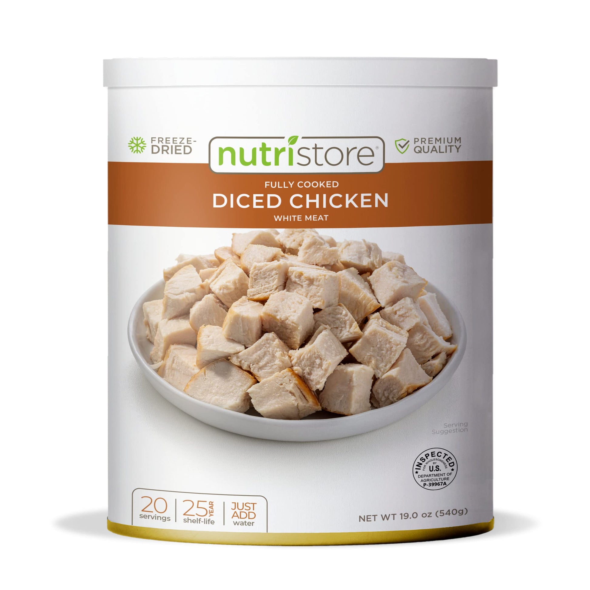Nutristore Freeze Dried Chicken, Emergency Survival Bulk Food Storage, Premium Quality Meat, Perfect for Lightweight Backpacking
