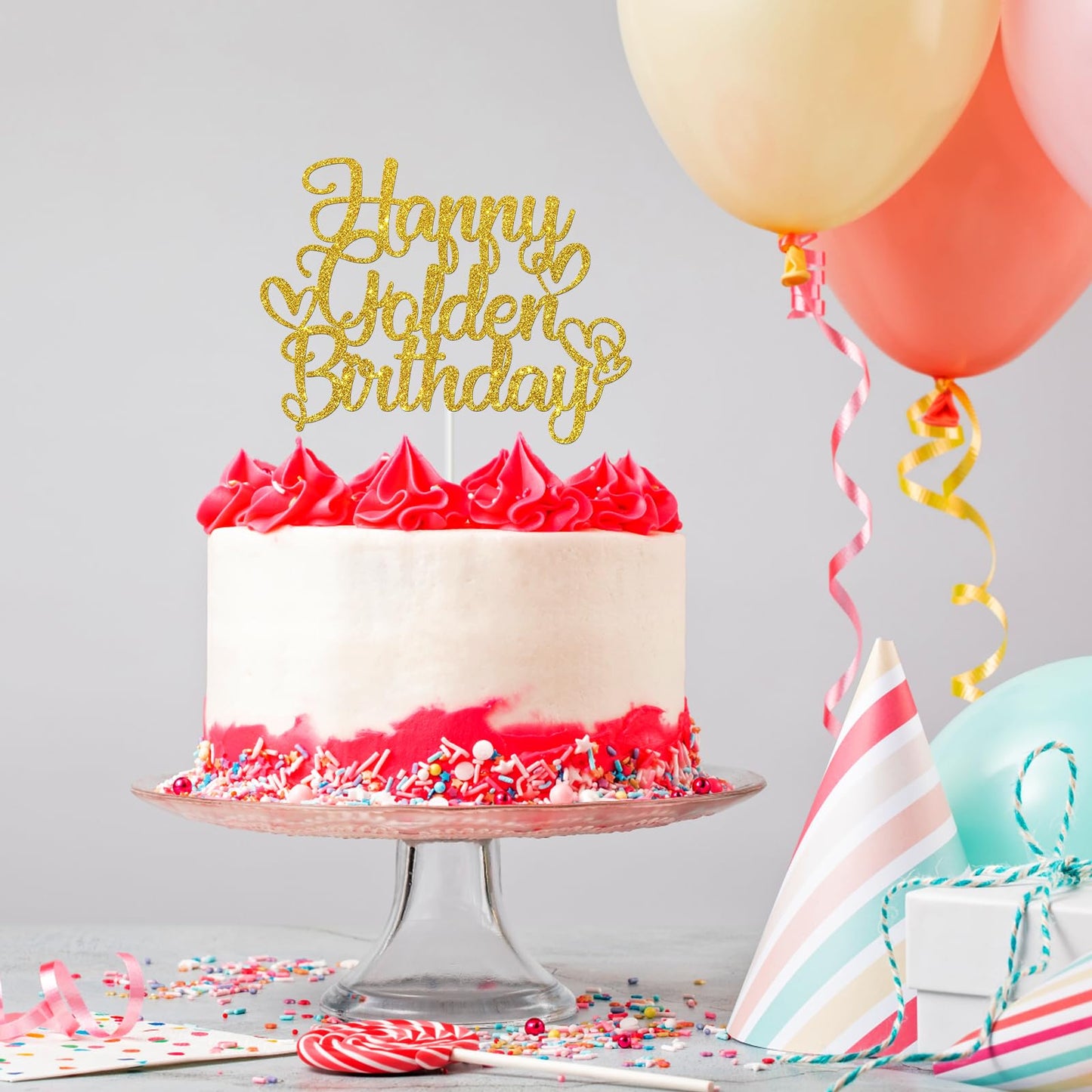 Dill-Dall Happy Golden Birthday Cake Topper, Men Women Golden Birthday Party Decor, 21St 25Th 30Th 40Th 50Th 60Th Birthday Party
