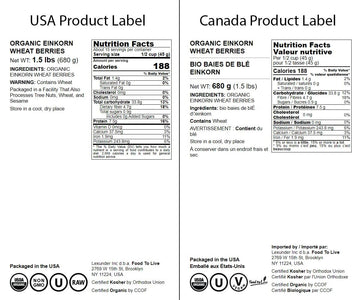 Food To Live - Organic Einkorn Wheat Berries, 1.5 Pounds - Non-Gmo, Good Source Of Protein, Fiber, And Vitamins. Low-Glycemic In