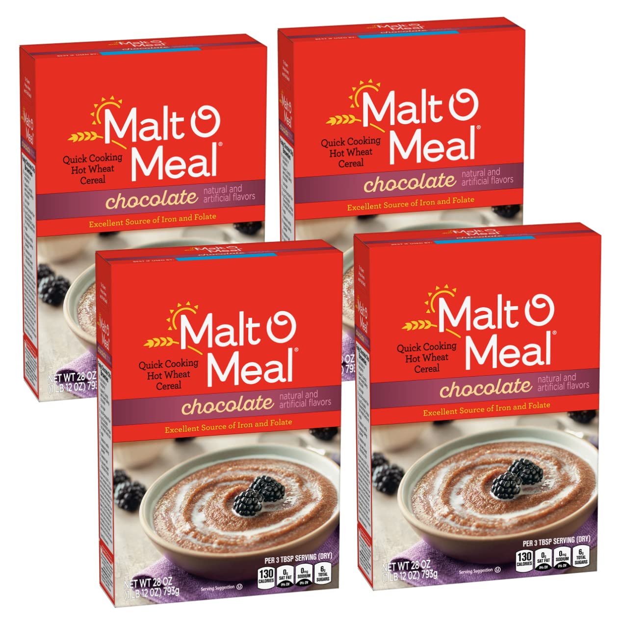 Chocolate Malt-O-Meal, Quick Cooking Hot Breakfast Cereal, 28 Ounce Box (Pack of 4)