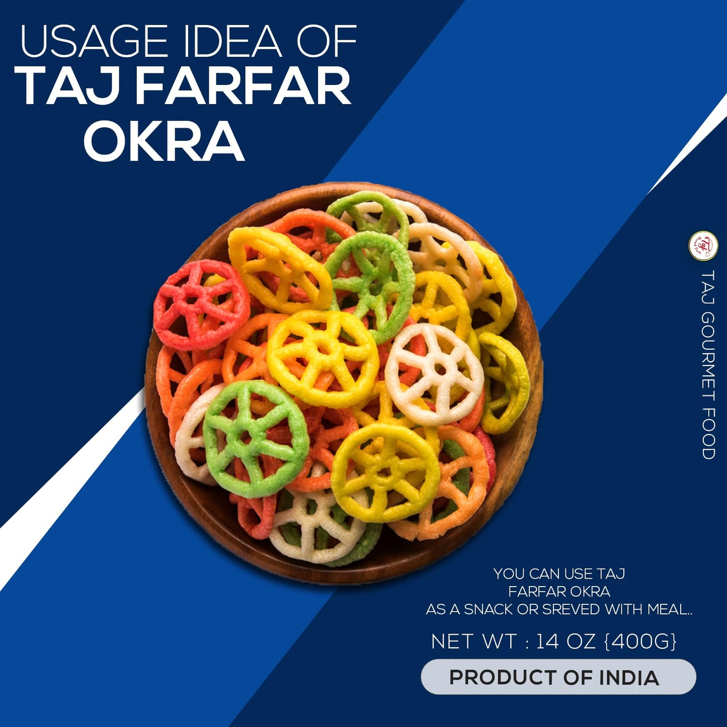 TAJ Gourmet Farfar Fryums Wheat project piece Tube, 400g, Okra Flavor, 14 Ounce