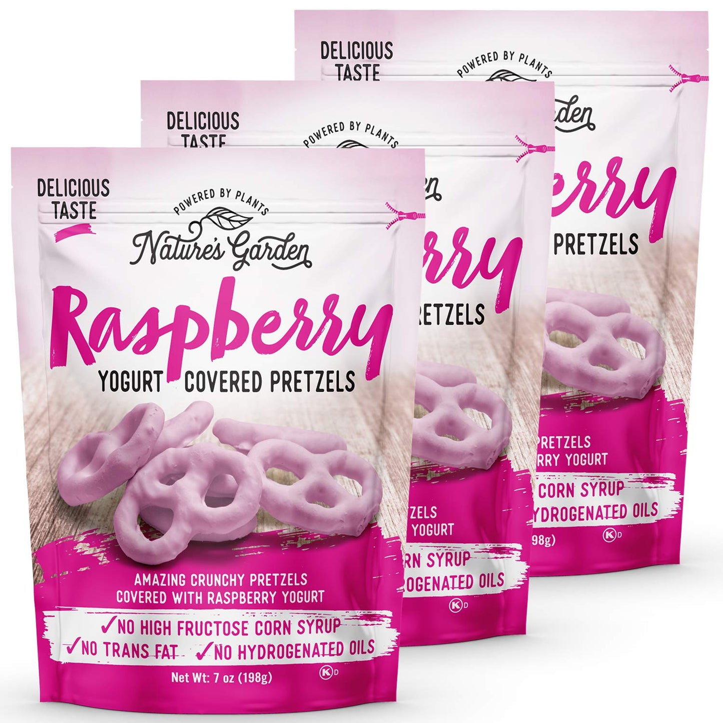 Natures Garden Raspberry Yogurt Covered Pretzels – No Trans Fat, Indulgent Snack, Flavored Pretzels – 7 Oz Bag (Pack Of 3)