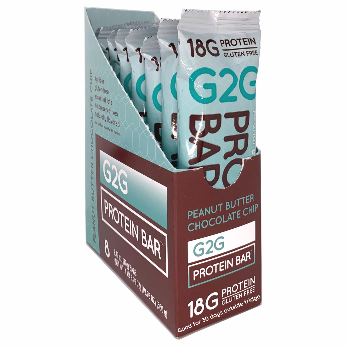 G2G Protein Bar, Peanut Butter Chocolate Chip, Real Food, Refrigerated for Freshness, Healthy Snack, Delicious Meal Replacement,
