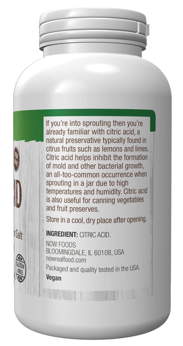 NOW Foods, Citric Acid, Sprouting Aid, Great Substitute for Salt, Preservative Found in Citrus Fruits, 1-Pound