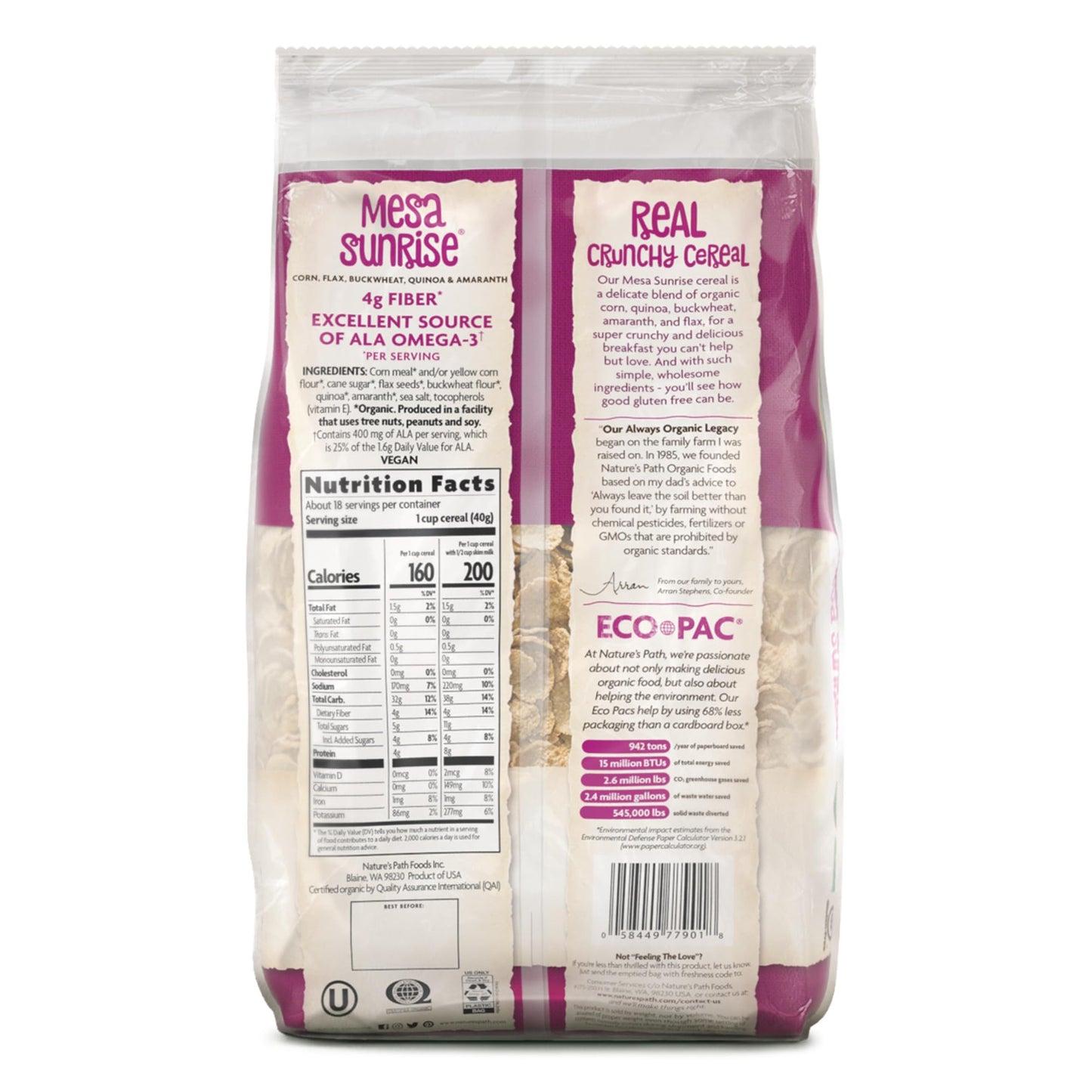 Nature'S Path Organic Mesa Sunrise Cereal, 26.4 Oz (Pack Of 1), Gluten Free, Earth Friendly Packaging