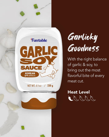Funtable Garlic Soy Sauce (8.1 oz, 230g) (Halal) - Korean Authentic Garlic Flavored Sweet Sauce, Ideal for Dipping, Marinating,
