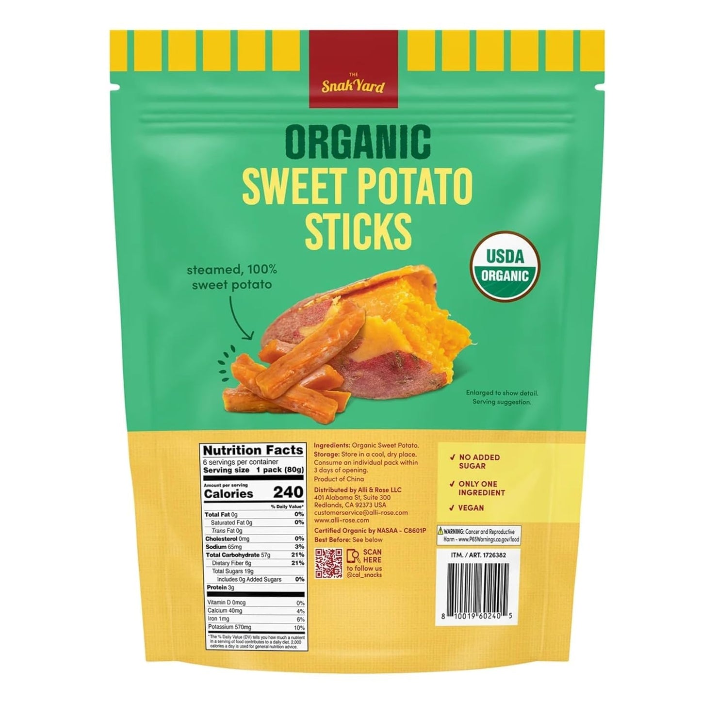 SnackYard Organic Sweet Potato Sticks, Vegan, Fat Free, 17 oz (Pack of 6)