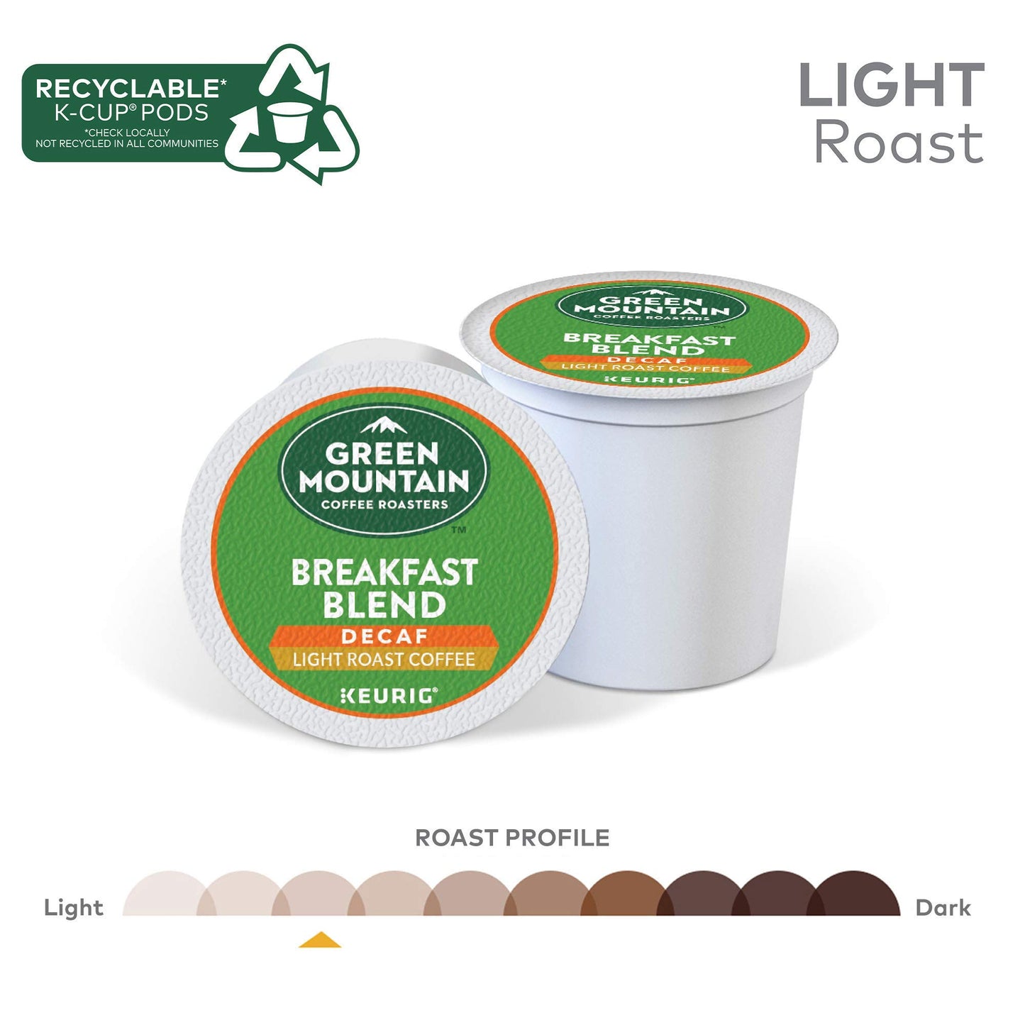 Green Mountain Coffee Roasters Breakfast Blend Decaf Keurig Single-Serve K-Cup Pods, Light Roast Coffee, 72 Count